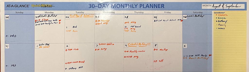 A cropped photo of a wall calendar covering two weeks.